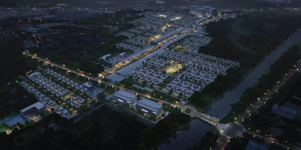 Trident Parktown Panipat aerial view showing residential township layout and landscaped areas