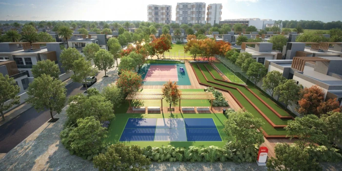 Trident Parktown Panipat sports park with outdoor courts and landscaped green spaces