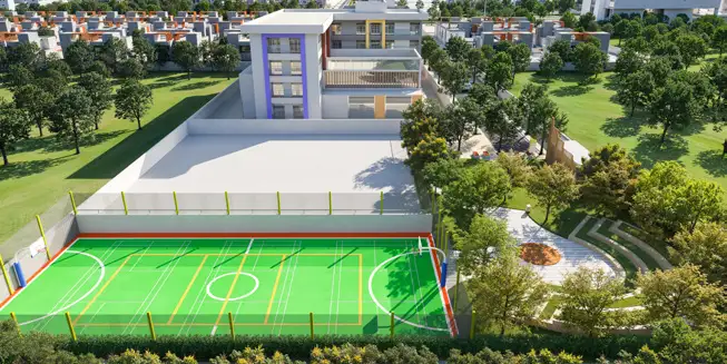 Trident Parktown Panipat multi-purpose sports court with landscaped green spaces