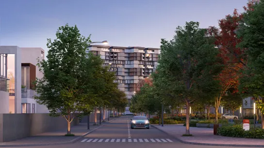 Trident Parktown Panipat tree-lined internal road with residential buildings