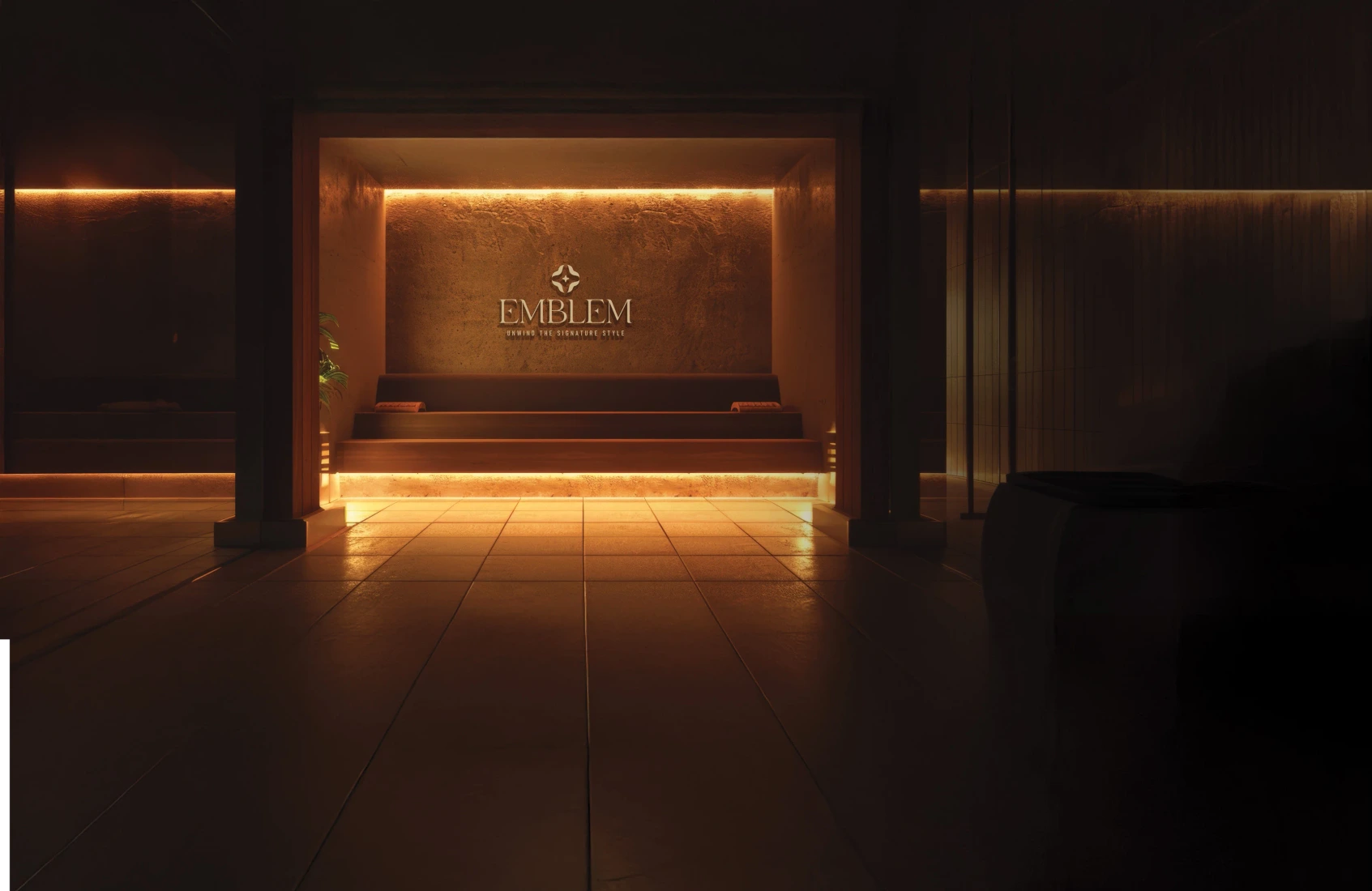 Trident Parktown Panipat Club Emblem interior with illuminated signage and seating
