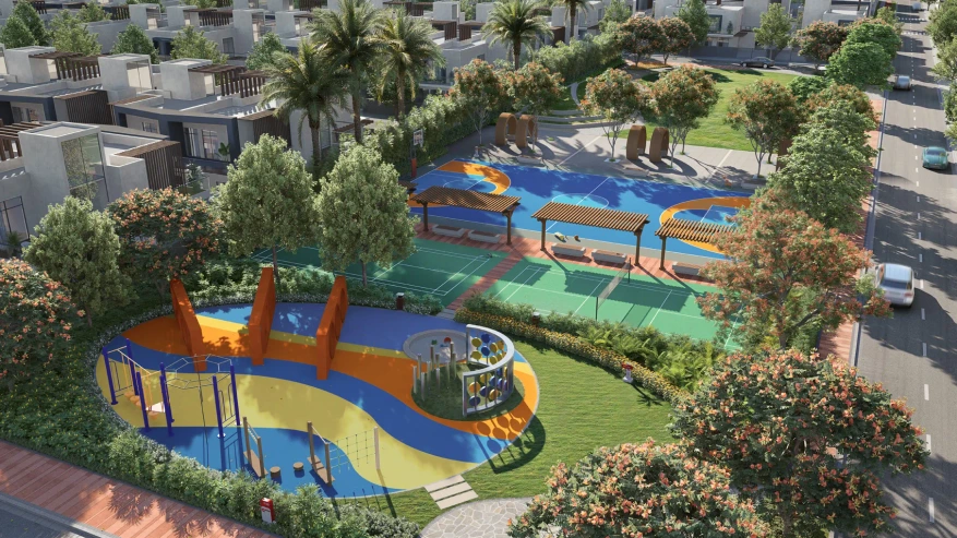 Trident Parktown Panipat sports and kids play area with outdoor courts and landscaped lawns